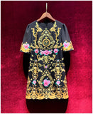 YVONE Floral Beading Loose Mini Dress