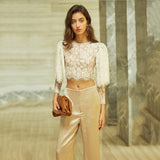 Three-quarter Sleeve Lace Hollow Out Blouse