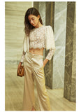 Three-quarter Sleeve Lace Hollow Out Blouse