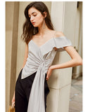 V-neck Asymmetric Pleated Blouse