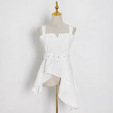 Asymmetrical Strap Sashes Vest Belted Top