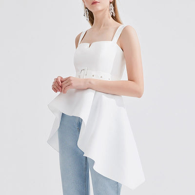 Asymmetrical Strap Sashes Vest Belted Top