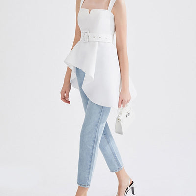 Asymmetrical Strap Sashes Vest Belted Top