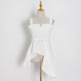 Asymmetrical Strap Sashes Vest Belted Top