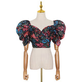Floral Sweetheart Puff Zipper short Blouse
