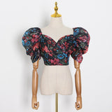 Floral Sweetheart Puff Zipper short Blouse
