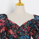 Floral Sweetheart Puff Zipper short Blouse