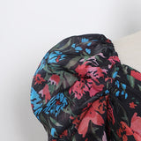Floral Sweetheart Puff Zipper short Blouse