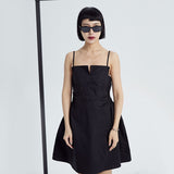 ATARA Spaghetti Black Split Loose Fit Dress