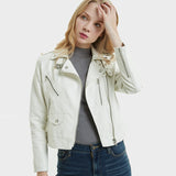 Lapel Zipper Vegan Leather Jacket