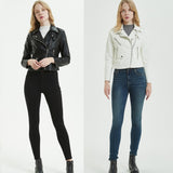 Lapel Zipper Vegan Leather Jacket