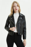 Lapel Zipper Vegan Leather Jacket