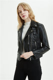 Lapel Zipper Vegan Leather Jacket