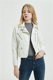 Lapel Zipper Vegan Leather Jacket