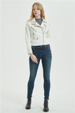 Lapel Zipper Vegan Leather Jacket