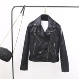 Lapel Zipper Vegan Leather Jacket