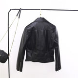 Lapel Zipper Vegan Leather Jacket
