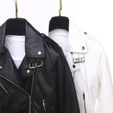 Lapel Zipper Vegan Leather Jacket