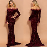 ALEV Off-shoulder Sequined Gown in colors