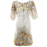TESHIA Floriated V-neck Button Slim Dress