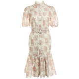 EDEN Belted Embroidery Ruffled Midi Dresses
