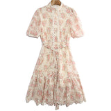 EDEN Belted Embroidery Ruffled Midi Dresses