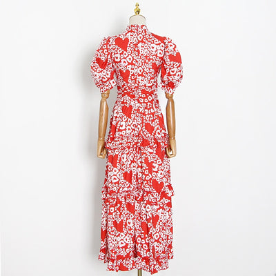 DHONA Ruffles Puff Zipper Back Dress