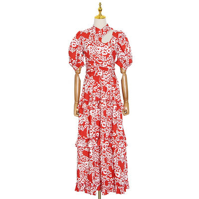 DHONA Ruffles Puff Zipper Back Dress