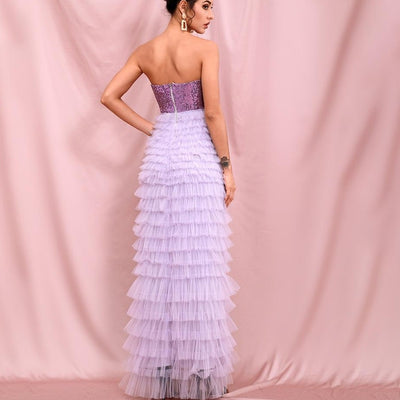 TANYA Ruffled Mesh Party Gown