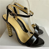 Golden Column Heeled Sandals in colors