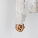 Lace knit sweater with feathers