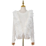 Lace knit sweater with feathers