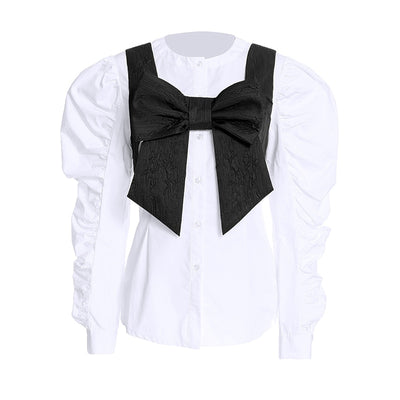 Vintage Inspired Blouse with Bow Vest