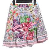 Vintage Print Ruffled Blouse and Skirt Set