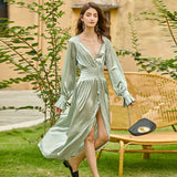 DREA vintage-like slit flowing dress