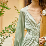 DREA vintage-like slit flowing dress