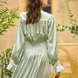 DREA vintage-like slit flowing dress