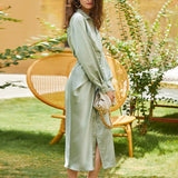 REEMA Faux Wrap Luxe Midi Dress in Green