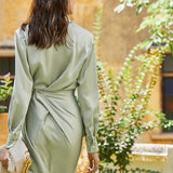 REEMA Faux Wrap Luxe Midi Dress in Green