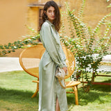 REEMA Faux Wrap Luxe Midi Dress in Green
