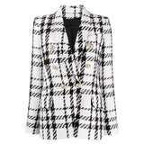 Double-breasted plaid blazer