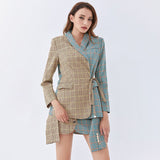 2-color Plaid Mini Skirt and Blazer Set-set-Primetime-Looks