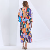 JADI tropical lantern-sleeve maxi dress