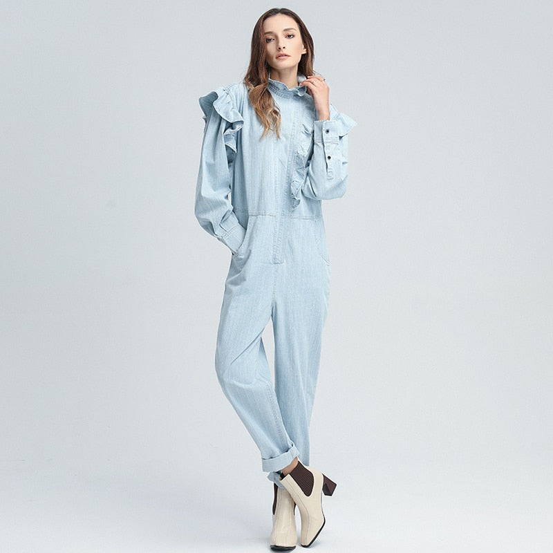 Ruffled turtleneck overall in colors