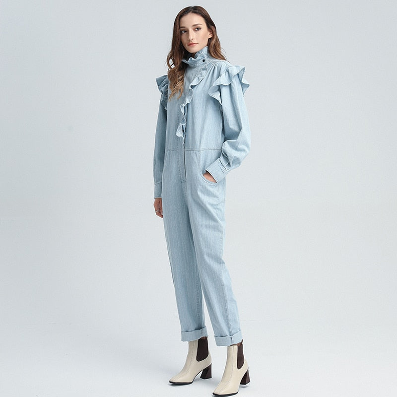 Ruffled turtleneck overall in colors