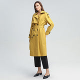 Double-breasted lapel trench coat in mustard yellow
