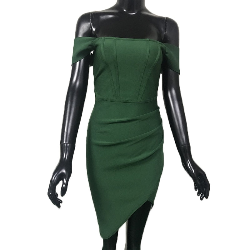 BELLA off-shoulder green mini dress