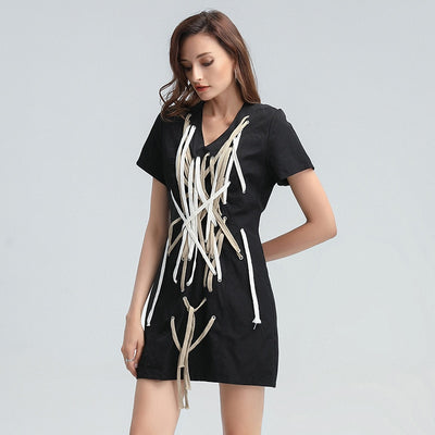 Drawstring V-Neck mini dress