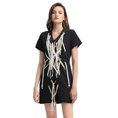 Drawstring V-Neck mini dress