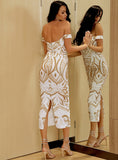 KARINA Off-Shoulder Geometric Midi Dress